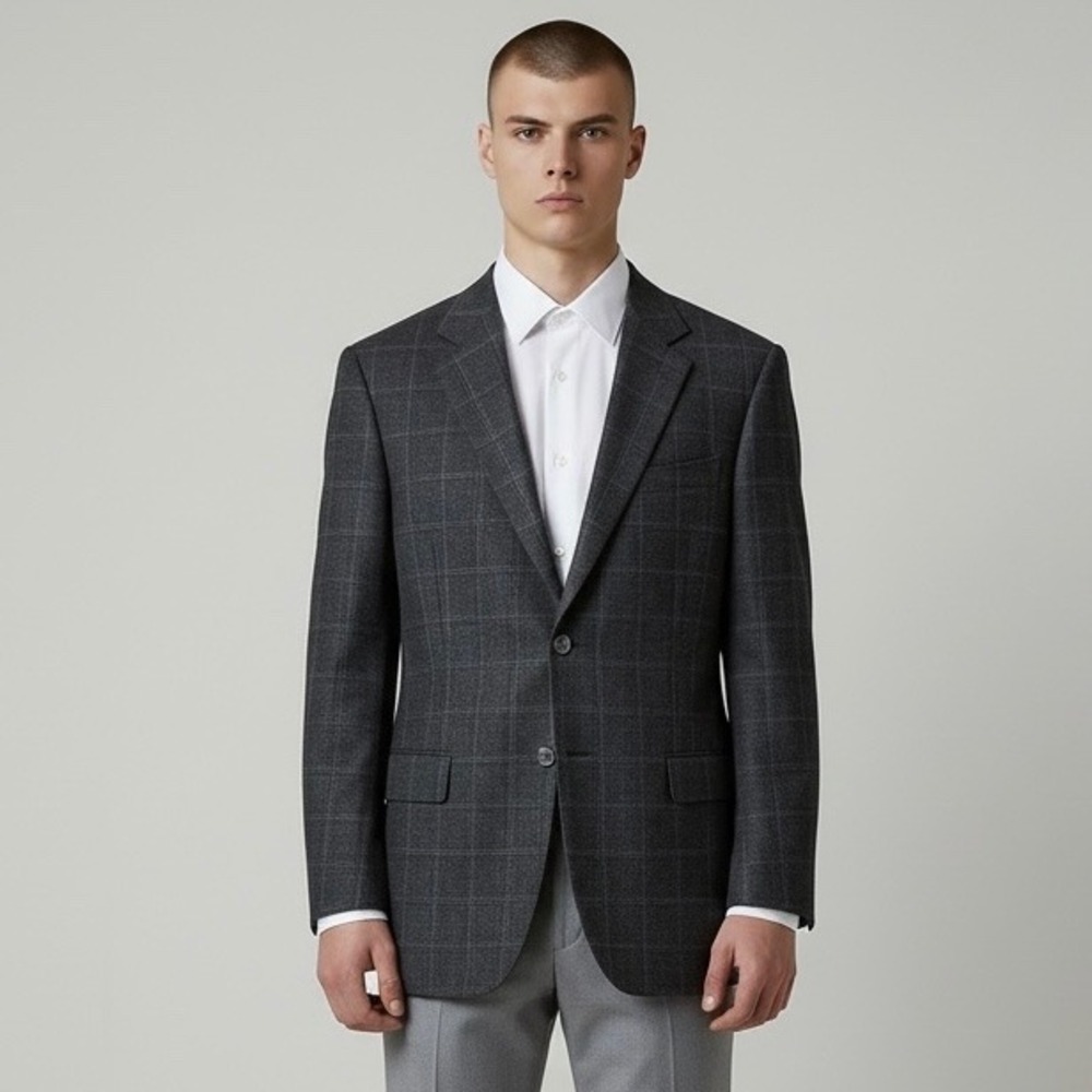 Nordstrom Napoli Sports Coat Men 40R Grey Cashmere Loro Piana Windowpane Blazer